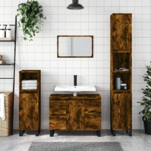 vidaXL badeværelsesskab 30x30x100 cm konstrueret træ røget egetræ