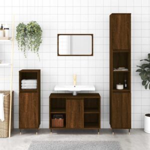 vidaXL badeværelsesskab 80x33x60 cm konstrueret træ brun egetræsfarve
