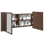 vidaXL badeværelsesskab m. spejl og LED-lys 100x12x45 cm brun eg