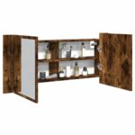 vidaXL badeværelsesskab m. spejl og LED-lys 100x12x45 cm røget eg