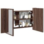 vidaXL badeværelsesskab m. spejl og LED-lys 80x12x45 cm akryl brunt eg - Kategori: Egetræshylder til hjemmet 4 vidaXL badeværelsesskab m. spejl og LED-lys 80x12x45 cm akryl brunt eg