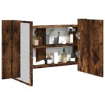 vidaXL badeværelsesskab m. spejl og LED-lys 80x12x45 cm akryl røget eg