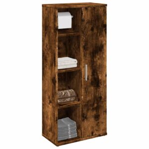 vidaXL badeværelsesskab med rulleholder 39x22x90 cm røget egetræ