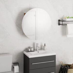 vidaXL badeværelsesskab med rundt spejl og LED-lys 40x40x17,5cm egetræ