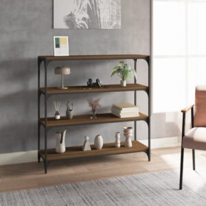 vidaXL bogreol 100x33x100 cm konstrueret træ og stål brunt egetræ