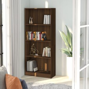 vidaXL bogreol m. 4 hylder 60x24x142 cm konstrueret træ brun egetræ