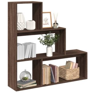 vidaXL bogreol/rumdeler 123x29x123cm 3niveauer konstrueret træ brun eg