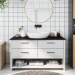 vidaXL bordplade til badeværelse 100x30x2 cm massivt træ mørkebrun