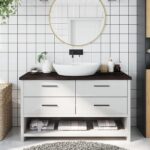 vidaXL bordplade til badeværelse 100x40x(2-4) cm massivt træ mørkebrun