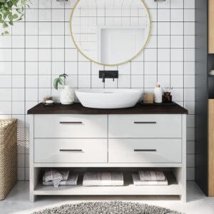 vidaXL bordplade til badeværelse 100x40x(2-4) cm massivt træ mørkebrun