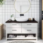 vidaXL bordplade til badeværelse 100x40x(2-6) cm massivt træ mørkebrun - Kategori: Egetræshylder til hjemmet 4 vidaXL bordplade til badeværelse 100x40x(2-6) cm massivt træ mørkebrun