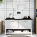 vidaXL bordplade til badeværelse 100x40x2 cm massivt træ mørkebrun