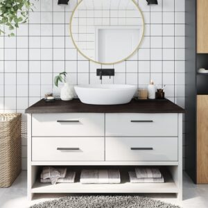 vidaXL bordplade til badeværelse 100x50x(2-4) cm massivt træ mørkebrun