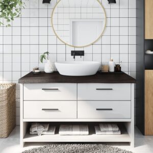 vidaXL bordplade til badeværelse 100x50x(2-6) cm massivt træ mørkebrun