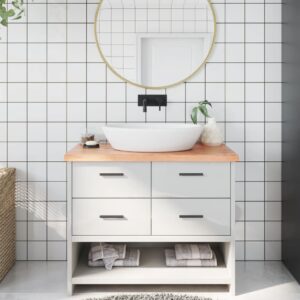 vidaXL bordplade til badeværelse 100x60x(2-4) cm massivt træ lysebrun