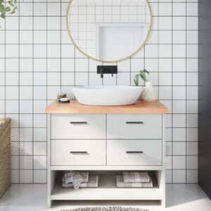 vidaXL bordplade til badeværelse 100x60x(2-6) cm massivt træ lysebrun