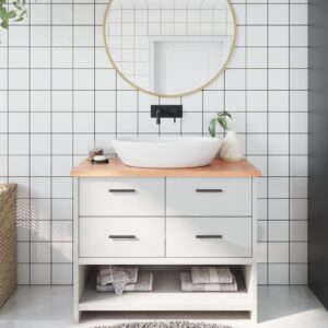 vidaXL bordplade til badeværelse 100x60x2 cm massivt træ lysebrun