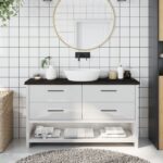 vidaXL bordplade til badeværelse 120x30x(2-4) cm massivt træ mørkebrun - Kategori: Egetræshylder til hjemmet 4 vidaXL bordplade til badeværelse 120x30x(2-4) cm massivt træ mørkebrun