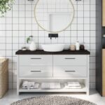 vidaXL bordplade til badeværelse 120x30x(2-6) cm massivt træ mørkebrun - Kategori: Egetræshylder til hjemmet 4 vidaXL bordplade til badeværelse 120x30x(2-6) cm massivt træ mørkebrun