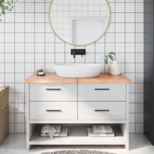 vidaXL bordplade til badeværelse 120x50x(2-4) cm massivt træ lysebrun
