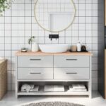 vidaXL bordplade til badeværelse 140x30x(2-4)cm massivt træ ubehandlet