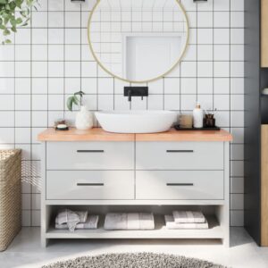 vidaXL bordplade til badeværelse 140x30x(2-6) cm massivt træ lysebrun