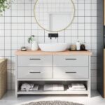 vidaXL bordplade til badeværelse 140x30x(2-6)cm massivt træ ubehandlet - Kategori: Egetræshylder til hjemmet 4 vidaXL bordplade til badeværelse 140x30x(2-6)cm massivt træ ubehandlet