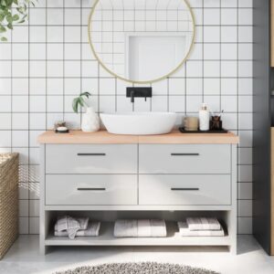 vidaXL bordplade til badeværelse 140x30x(2-6)cm massivt træ ubehandlet