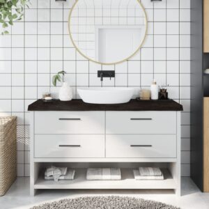 vidaXL bordplade til badeværelse 140x40x(2-6) cm massivt træ mørkebrun