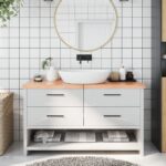 vidaXL bordplade til badeværelse 140x60x(2-4) cm massivt træ lysebrun
