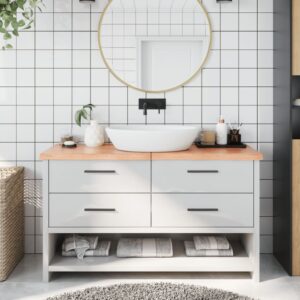 vidaXL bordplade til badeværelse 140x60x(2-4) cm massivt træ lysebrun