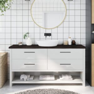 vidaXL bordplade til badeværelse 160x30x(2-4) cm massivt træ mørkebrun