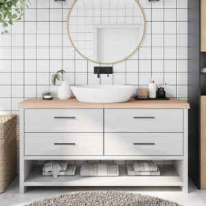 vidaXL bordplade til badeværelse 160x30x(2-6)cm massivt træ ubehandlet