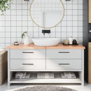 vidaXL bordplade til badeværelse 160x40x(2-4) cm massivt træ lysebrun