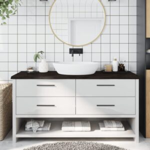 vidaXL bordplade til badeværelse 160x50x(2-4) cm massivt træ mørkebrun