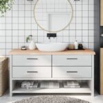 vidaXL bordplade til badeværelse 160x50x(2-6)cm massivt træ ubehandlet - Kategori: Egetræshylder til hjemmet 4 vidaXL bordplade til badeværelse 160x50x(2-6)cm massivt træ ubehandlet