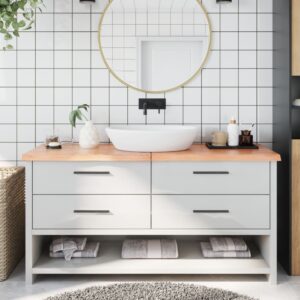 vidaXL bordplade til badeværelse 160x60x(2-4) cm massivt træ lysebrun
