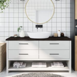 vidaXL bordplade til badeværelse 160x60x(2-4) cm massivt træ mørkebrun