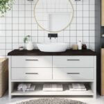 vidaXL bordplade til badeværelse 160x60x(2-6) cm massivt træ mørkebrun - Kategori: Egetræshylder til hjemmet 4 vidaXL bordplade til badeværelse 160x60x(2-6) cm massivt træ mørkebrun