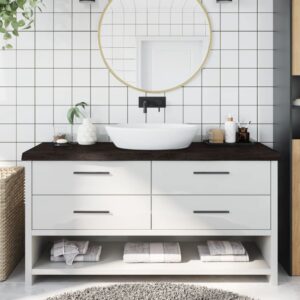 vidaXL bordplade til badeværelse 160x60x(2-6) cm massivt træ mørkebrun