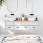 vidaXL bordplade til badeværelse 180x30x(2-4) cm massivt træ lysebrun