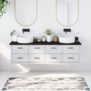 vidaXL bordplade til badeværelse 180x30x(2-4) cm massivt træ mørkebrun