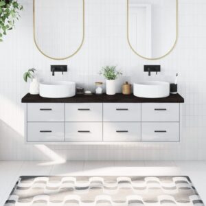 vidaXL bordplade til badeværelse 180x30x(2-6) cm massivt træ mørkebrun