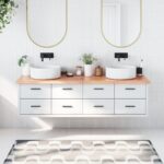 vidaXL bordplade til badeværelse 180x40x(2-4) cm massivt træ lysebrun