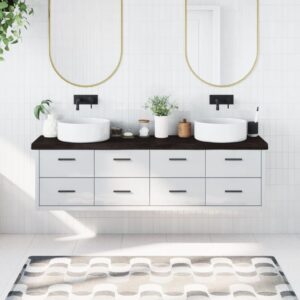 vidaXL bordplade til badeværelse 180x40x(2-6) cm massivt træ mørkebrun