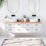 vidaXL bordplade til badeværelse 180x50x(2-4) cm massivt træ lysebrun - Kategori: Egetræshylder til hjemmet 4 vidaXL bordplade til badeværelse 180x50x(2-4) cm massivt træ lysebrun