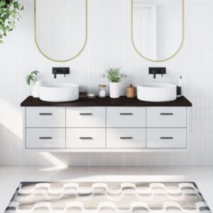 vidaXL bordplade til badeværelse 180x50x(2-4) cm massivt træ mørkebrun