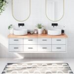 vidaXL bordplade til badeværelse 180x50x(2-6) cm massivt træ lysebrun