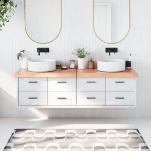 vidaXL bordplade til badeværelse 180x50x(2-6) cm massivt træ lysebrun