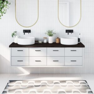 vidaXL bordplade til badeværelse 180x50x(2-6) cm massivt træ mørkebrun